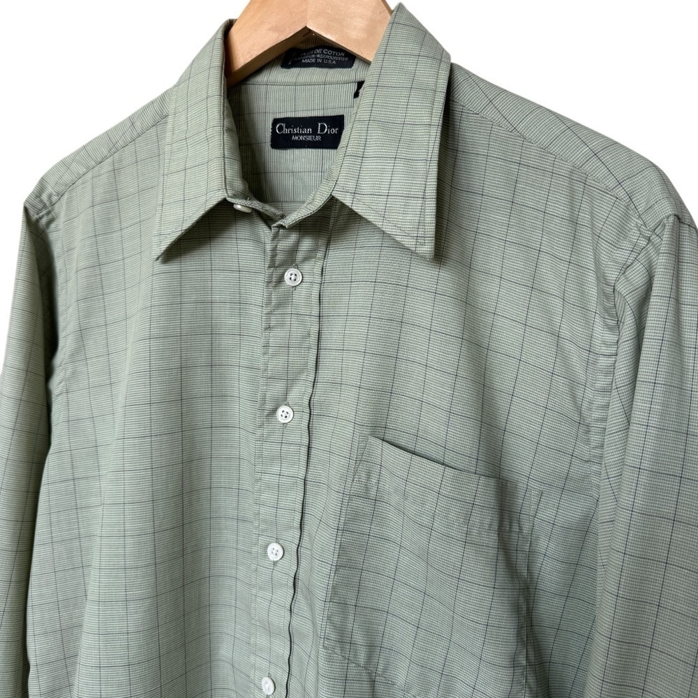 Christian Dior Monsieur Dress Shirt Men's 15.5/ 32-33 Green Checks Long Sleeve